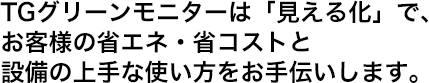 TGグリーンモニターは「見える化」で、お客様の省エネ・省コストと設備の上手な使い方をお手伝いします。